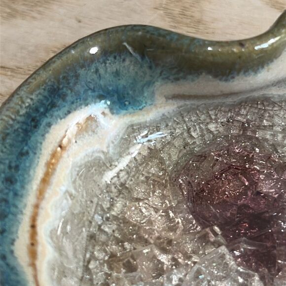 Stoneware Crackle Glass Pottery Catch All Vintage Trinket Jewelry Ring Dish - Picture 5 of 17